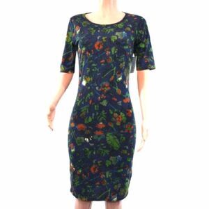 LuLaroe Julia Blue MIDI Dress Orange Flowers